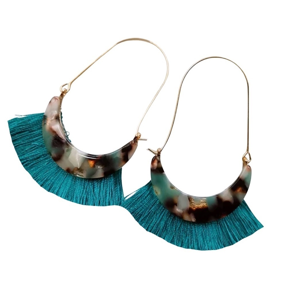 Lot of 20 pairs of Teal Fringe & Tortoise Resin Earrings – Boho Statement
